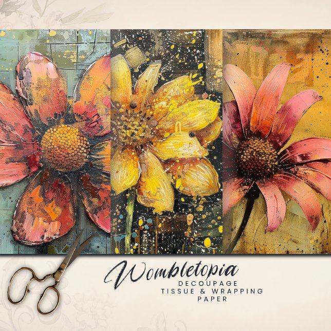 Feuille De Papier Cadeau Rosée Rustique Gold Rose Abstrait Floral Decoupage (Créateur téléchargé)