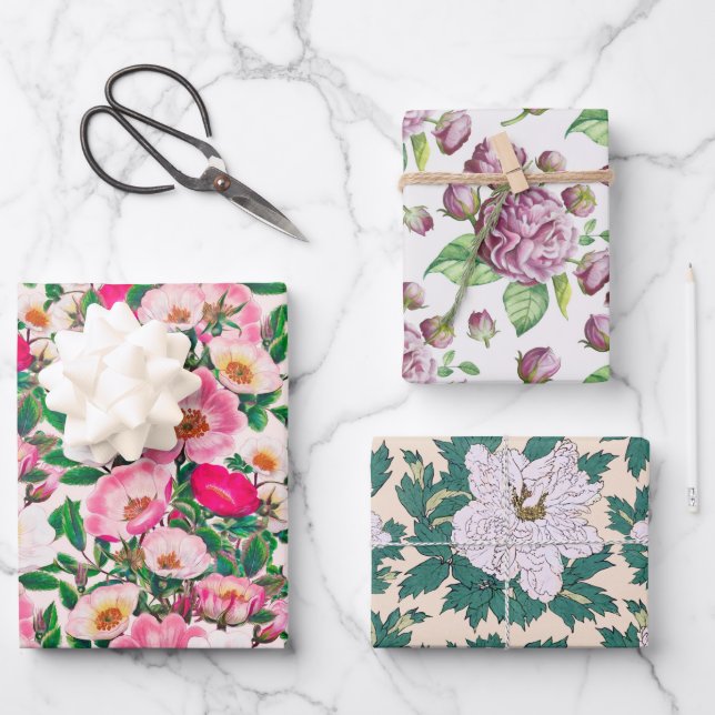 Feuille De Papier Cadeau Rosehip Camellia & Peony Flowers (Recto)