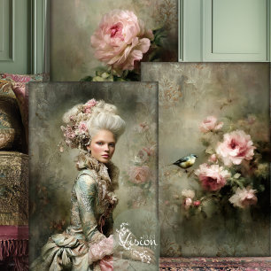 Feuille De Papier Cadeau Roses Baroques Marie Antoinette Rose damassée rose