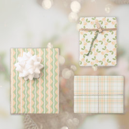 Feuille De Papier Cadeau Roses de cottage, Tartan et rayures en orange