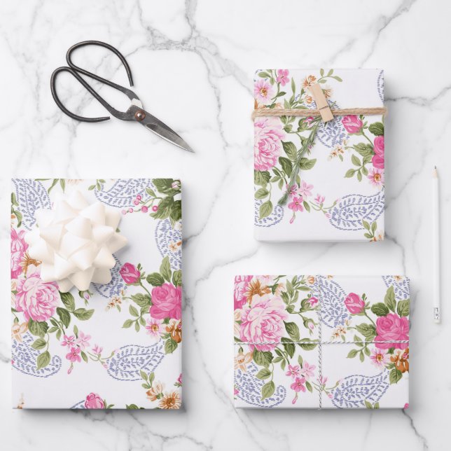 Feuille De Papier Cadeau Roses et bourgeons (Recto)