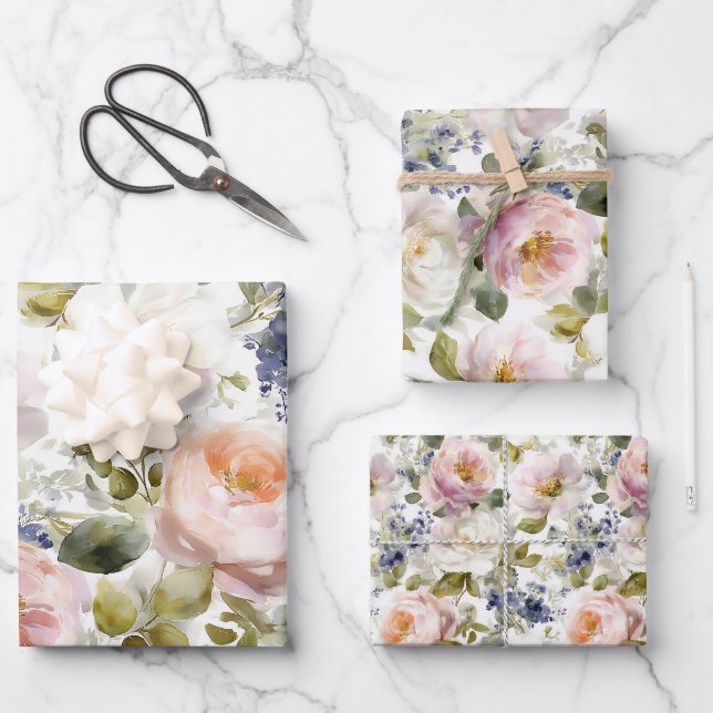 Feuille De Papier Cadeau Roses et fleurs peintres (Recto)