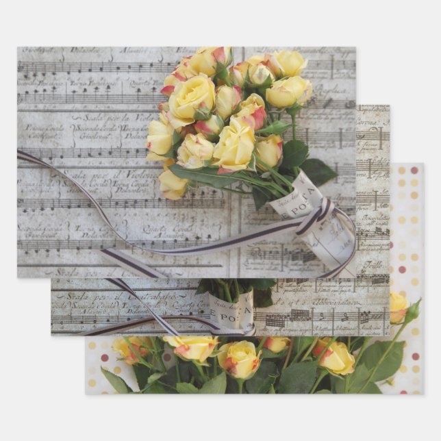 Feuille De Papier Cadeau Roses jaunes (Lot)