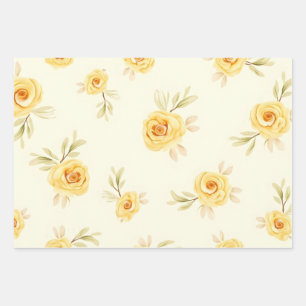Feuille De Papier Cadeau Roses jaunes pastel aquarelle