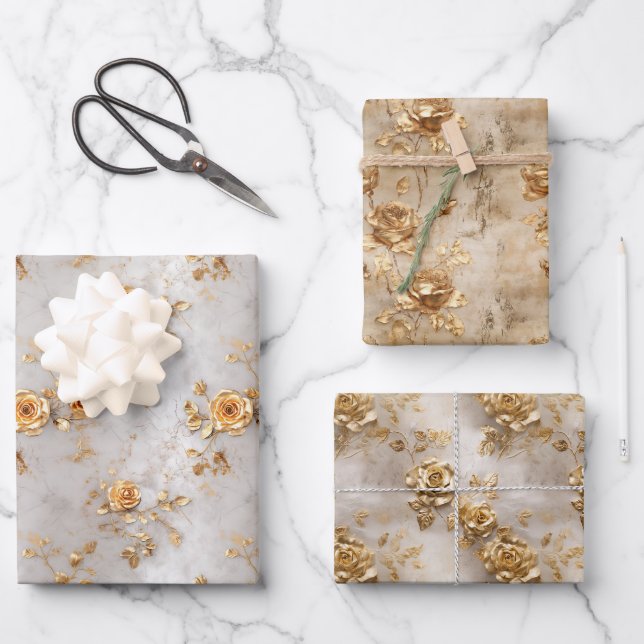 Feuille De Papier Cadeau Roses jaunes romantiques (Recto)