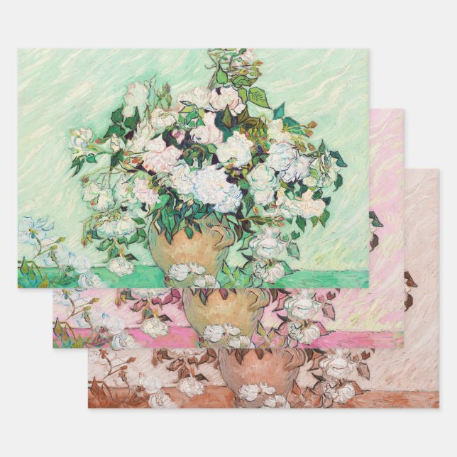 Feuille De Papier Cadeau Roses par Vincent Van Gogh, Decoupage (Lot)