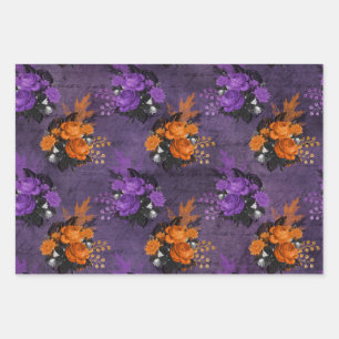Feuille De Papier Cadeau Roses pourpres et oranges