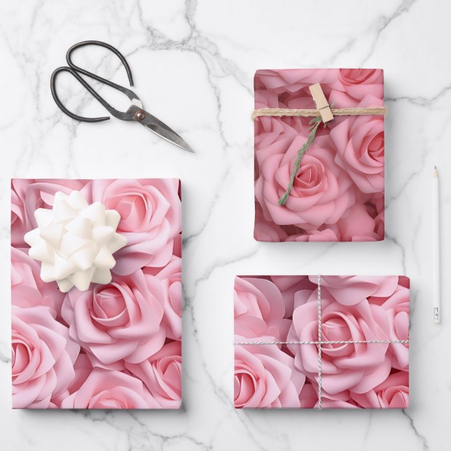 Feuille De Papier Cadeau Roses roses élégantes (Recto)