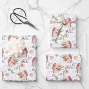 Feuille De Papier Cadeau Roses roses et oiseaux Mariages Aquarelles