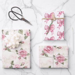 Feuille De Papier Cadeau Roses roses florales anniversaire