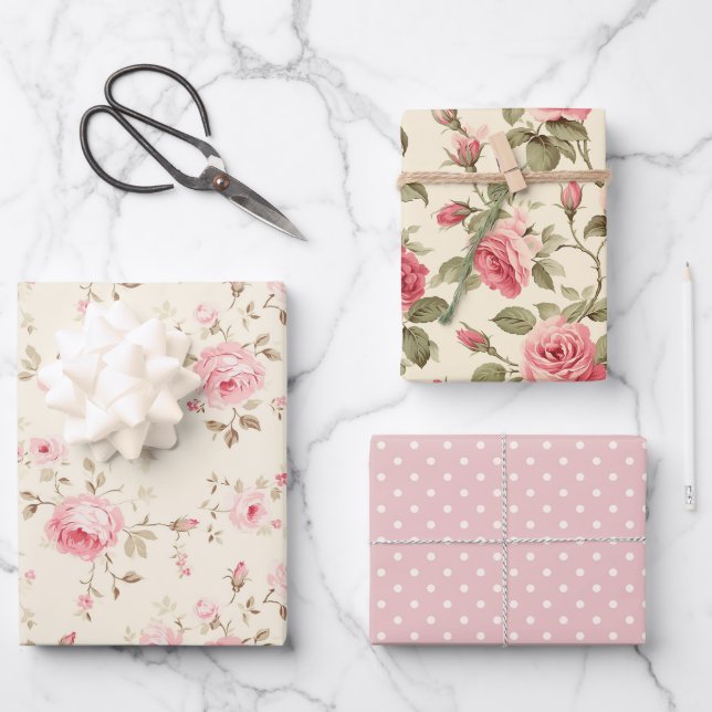 Feuille De Papier Cadeau Roses roses ravissantes (Recto)