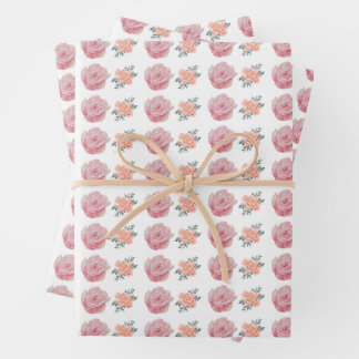 Feuille De Papier Cadeau Roses roses romantiques et fleurs de pêcher 