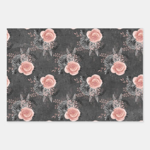 Feuille De Papier Cadeau Roses roses rousses au charbon de bois