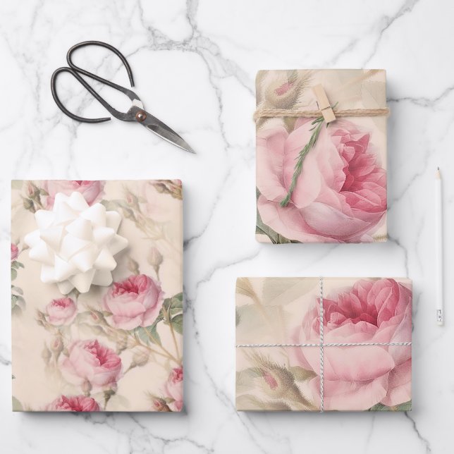 Feuille De Papier Cadeau Roses roses rustiques (Recto)