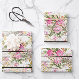 Feuille De Papier Cadeau Roses roses sur plateau blanc