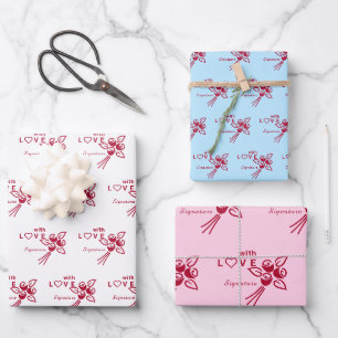 Feuille De Papier Cadeau Roses rouges personnalisées "Avec L ❤️ VE"