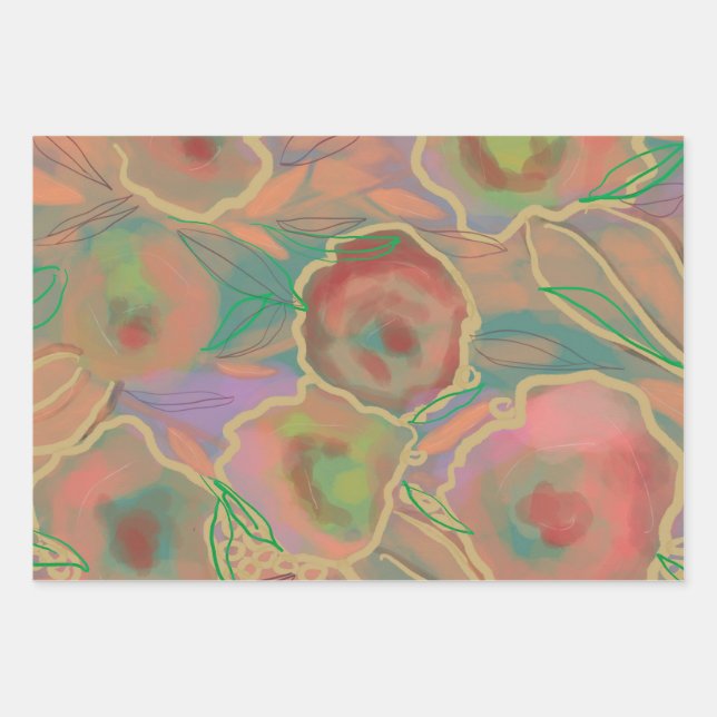 Feuille De Papier Cadeau Roses sauvages multicolores (Devant)