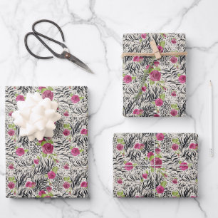 Feuille De Papier Cadeau Roses sur Motif animal
