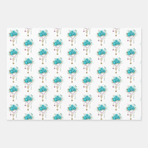 Feuille De Papier Cadeau Roses turquoise avec touches