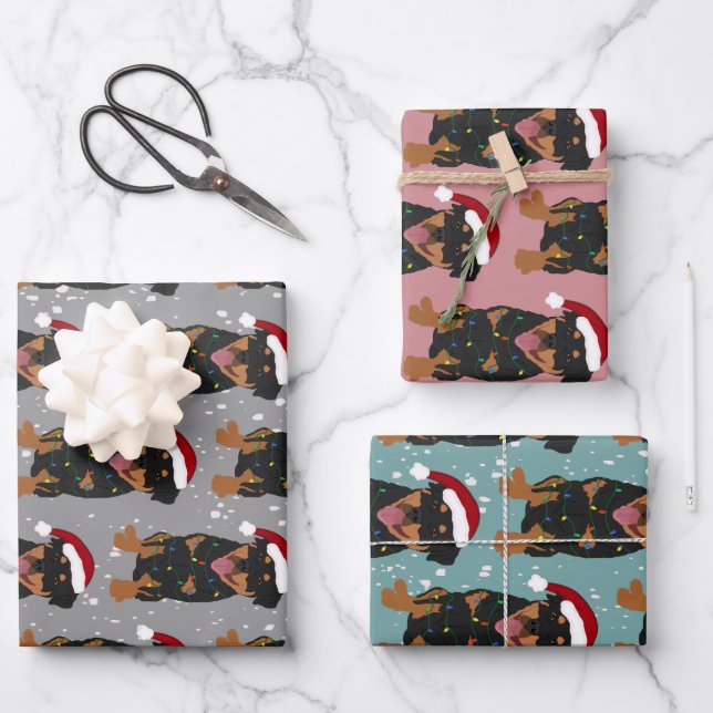 Feuille De Papier Cadeau Rottweiler de Noël  (Recto)