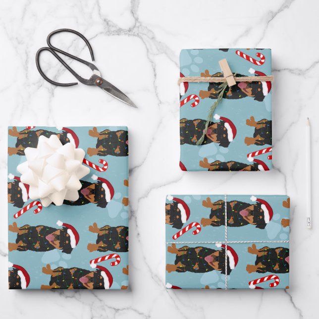 Feuille De Papier Cadeau Rottweiler de Noël (Recto)