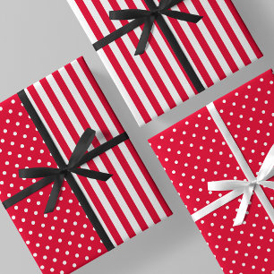 Feuille De Papier Cadeau Rouge & Blanc Amusant & Unique Rayures & Points