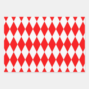 Feuille De Papier Cadeau Rouge blanc Arlequin Diamants Checkers Design