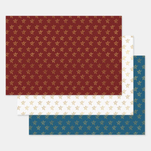 Feuille De Papier Cadeau Rouge Blanc Bleu Or Étoiles brillantes