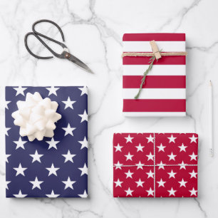 Feuille De Papier Cadeau Rouge Blanc Bleu Patriotique USA Enveloppement Pap