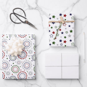 Feuille De Papier Cadeau Rouge Blanc Bleu Vert Gris Cercles Étoile Envelopp