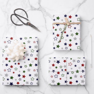 Feuille De Papier Cadeau Rouge Blanc Bleu Vert Gris Étoiles