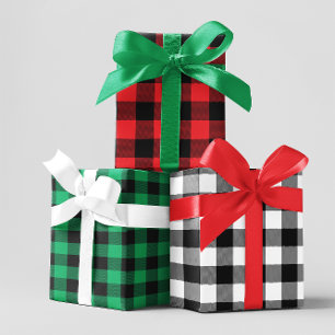 Feuille De Papier Cadeau Rouge blanc et vert Chevron Buffalo Plaid