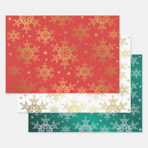 Feuille De Papier Cadeau rouge,blanc,or,vert,papier+de+Noël,motif+hivernal