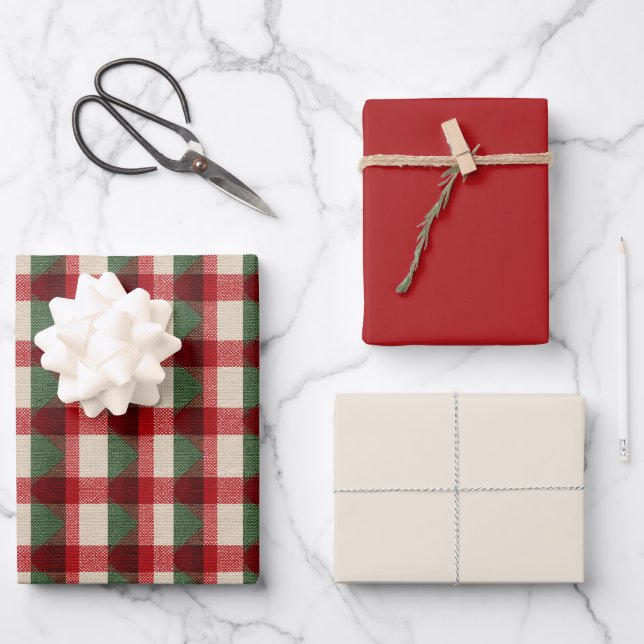 Feuille De Papier Cadeau Rouge blanc vert Buffle de Noël Plaid (Recto)