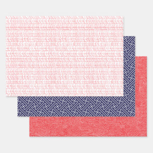 Feuille De Papier Cadeau Rouge, Bleu et Blanc main moderne Simple