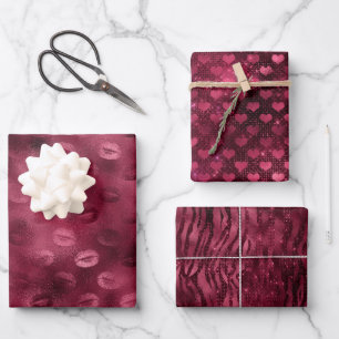 Feuille De Papier Cadeau Rouge Bourgogne Baisers lèvres