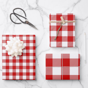 Feuille De Papier Cadeau Rouge et blanc En vichy 3 tailles brillantes