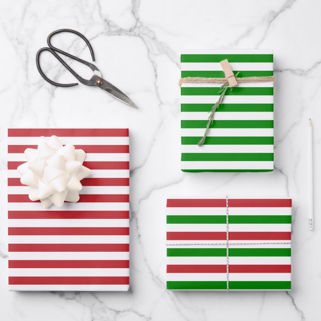 Feuille De Papier Cadeau Rouge foncé, vert et blanc (Recto)