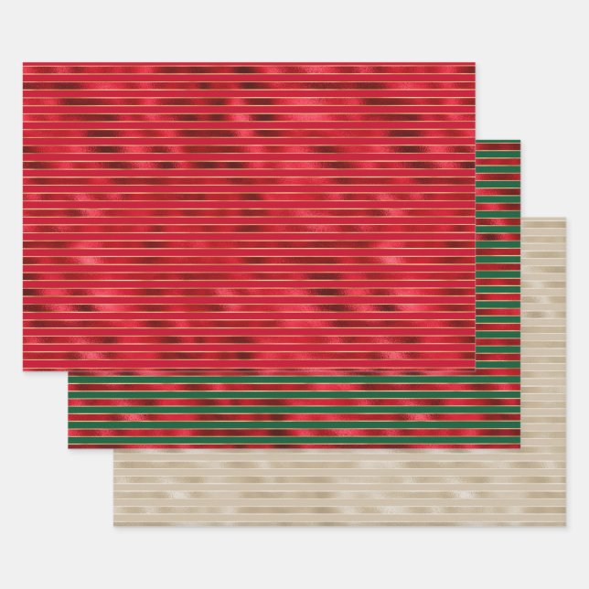 Feuille De Papier Cadeau Rouge Glam Gold Stripes (Lot)
