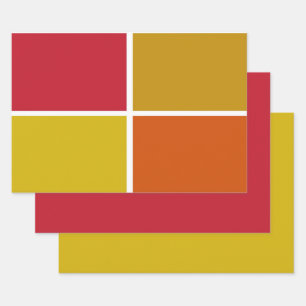 Feuille De Papier Cadeau Rouge, Jaune, Or et Carré orange