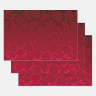 Feuille De Papier Cadeau Rouge Noël Floral Succulent Motif Metallic