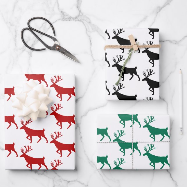 Feuille De Papier Cadeau Rouge Noir & Vert Bois Blancs (Recto)