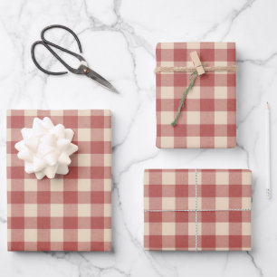 Feuille De Papier Cadeau Rouge rustique En vichy moderne Noël
