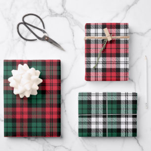 Feuille De Papier Cadeau Rouge rustique et vert Black Watch Plaid Noël