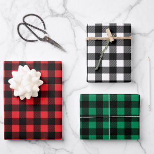 Feuille De Papier Cadeau Rouge rustique Rouge vert et noir Buffalo plaqué N