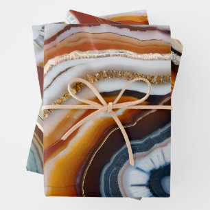 Feuille De Papier Cadeau Rouge Terracotta Blanc Noir Bleu Or Géode d'âge