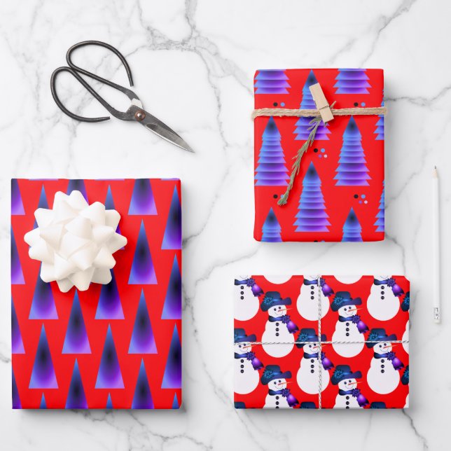 Feuille De Papier Cadeau Rouge vibrant avec du violet (Recto)