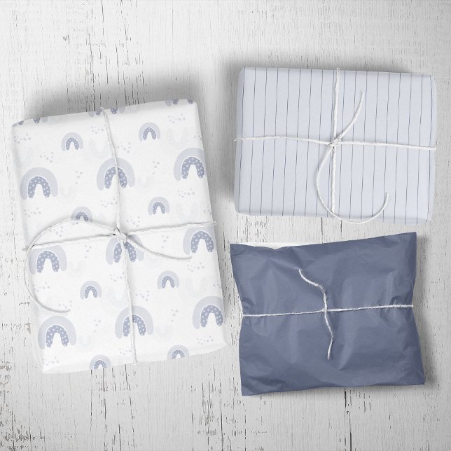 Feuille De Papier Cadeau ROWAN Summer Boho Blue Boho Rainbow Baby shower (ROWAN Summer Boy Blue Boho Rainbow Baby Shower Wrapping Paper Sheets)