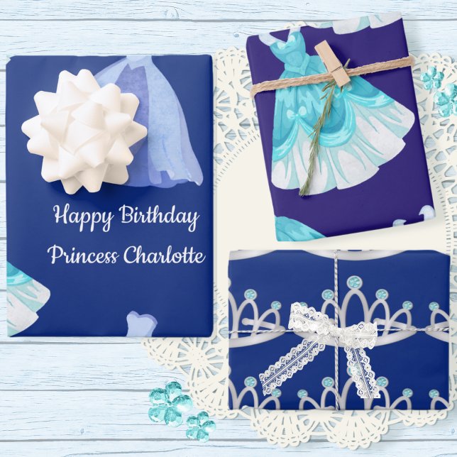 Feuille De Papier Cadeau Royal Blue Princess Anniversaire (Créateur téléchargé)