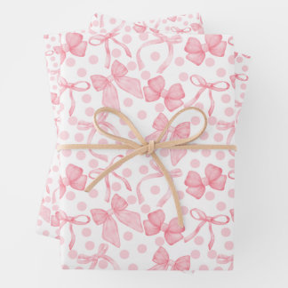 Feuille De Papier Cadeau Rubans roses et points 
